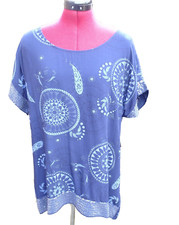 NINA MURATI NAVY CIRCLE DESIGN SEQUIN SHORT SLEEVE TUNIC TOP - UP TO BUST 44"