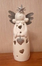 White Ceramic Angel Tealight Holder with Heart Shaped Cut Out Design