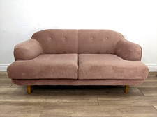 SOFA 2 Seater Coral Pink Velvet Fabric Removable Cushions Buttoned Back Wood Leg