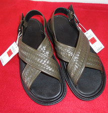 Ladies M&S Vegan Friendly Green Double Weave Crossover Sandals Size 7 - NEW