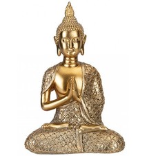 Resin Buddha Statue Meditating 20cm Aura Golden Finish Design Home Decor Gift