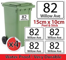 x4 Wheelie Bin Stickers Numbers Personalised Custom House Street Bin Number A6