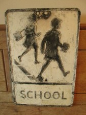 School road sign. Vintage sign. Road sign. Traffic sign.