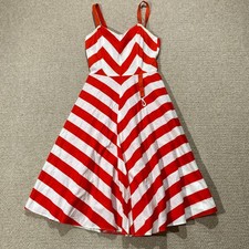 Vintage 1960s Mini Dress Womens Size 6 UK Red White Striped 60s Mod Pockets