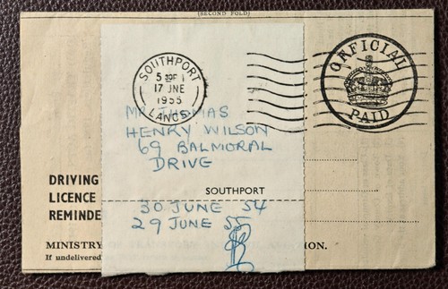 1955 driving licence renewal - licence,