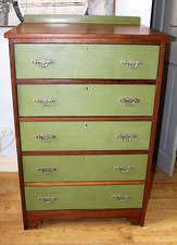 Mc Namee Antique Panel Chest of drawers brass locks 5 drawers Dark Red Harwood