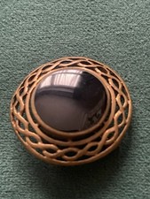 Celtic Style Round Vintage Bronze Coloured Brooch With Jet/Onyx Black Stone