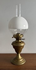 Vintage Brass Duplex Oil Lamp With Glass Shade & Glass Chimney 56cm Tall