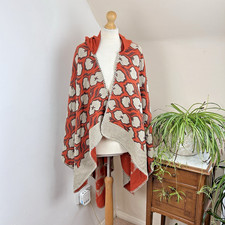 Hooded Cape Shawl Wrap One Size Orange Beige Floral Autumn Halloween Festival