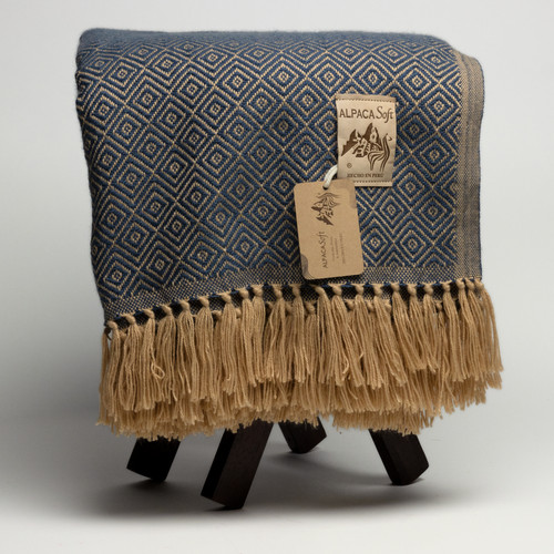 Alpaca wool blanket - blanket, blue