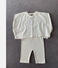 Zara Cream Coord Set Cycling Shorts & Sleeveless Oversized Sweatshirt SIZE SMALL