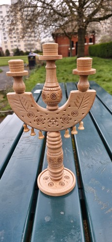 Hand carved wooden - hand, candle