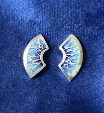 Sheila Fleet Scottish Sterling Silver and Enamel Orkney Runic Earrings