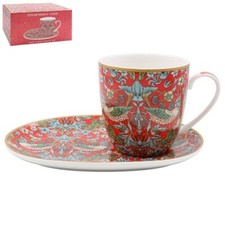 William Morris' Strawberry Thief (Red) Design - Mug and Plate Snack Set