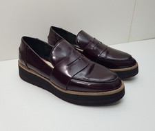 ZARA SIZE 3.5UK EUR36 WOMENS BURGUNDY PATENT LEATHER MOC TOE LOAFERS SHOES