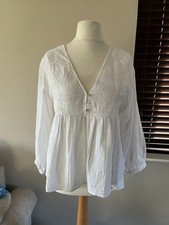 Zara White Cotton V Neck