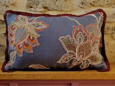 Colefax and Fowler Bizet Embroidered Linen & Blue Velvet Fabric Cushion Cover