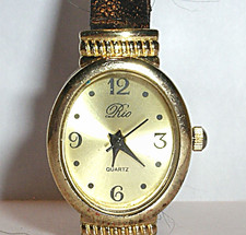 LADIES OVAL SHAPE GOLD COLOUR BLACK STRAP WATCH