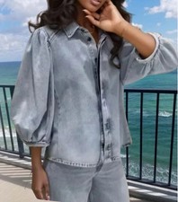 ZARA .. Pale Blue Denim Puff