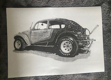 VOLKSWAGEN BEETLE BAJA BUG CUSTOM VEE-DUB A4 INK DRAWING PRINT PREMIUM QUALITY