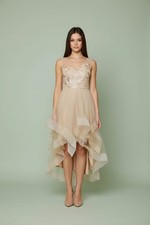 Chi Chi London Embroidered V Neck Mesh Shirt Dip Hem Midi Dress Size 12