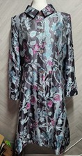 Nancy Mac Womens Size 4 UK 14 - 16 100% Silk Grey Blue Pink Floral Coat Designer