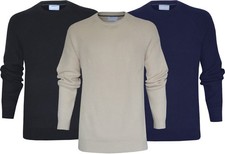 Knitted Jumper 100% Cotton Ribbed Design Plain Crew Neck Pullover Top Ex Store