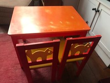 Children’s IKEA Kritter Table and 2 Chairs, orange, red, and yellow - used and l