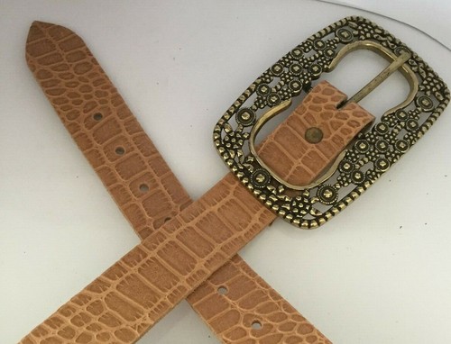 Tan snake skin pattern belt - snake,