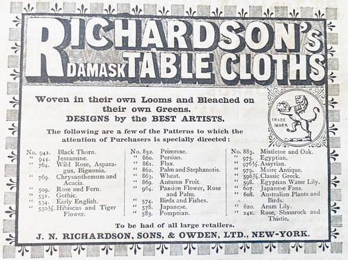 1892 richardson damask table - 1892, richardson's