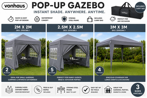 Vonhaus pop gazebo grey - gazebo,