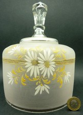 Vintage Pink Frosted Glass Cake Dome Hand Painted c1920s