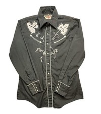 Vintage Youngbloods Western Shirt Mens Medium Black Embroidered Pearl Snap 90s