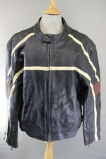 JTS BLACK, BROWN & CREAM LEATHER BIKER JACKET 46-48 INCH