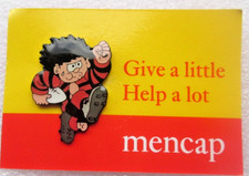 Dennis the Menace Playing Rugby The Beano Pin Badge Mencap Charity