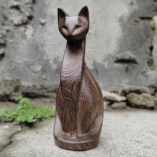Inch wooden cat figurine - wooden,
