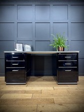 Art Deco Style Black Metal Desk / Müller Chrysler Office Twin Pedestal Desk