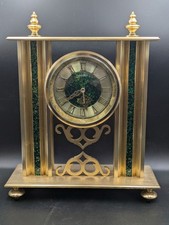Seiko faux malachite and gold tone mantle clock- Working