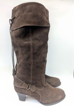 Evans Brown Suede Knee High Heeled Pirate Boots UK 9 Fold Over Slouch Tassel NEW