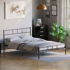SALE Metal Bed 4ft6 Double Steel Frame Headboard Modern Bedroom Furniture Black