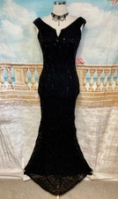 Evening Dress 12 Black Sequin Lace QUIZ Ballgown Prom Bardot Stretch Fishtail