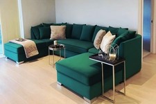 U-Shape Corner Sofa | Bishop | Emerald Green Plush | Scatter Back | Brand New! 