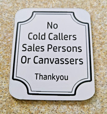 Small Engraved Sign No Cold Callers, Sales Persons, Canvassers Slimline Version