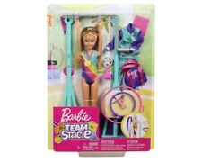 ? Barbie Doll Team Stacie Gymnastics Playset Spinning Bar +7 Themed Accessories