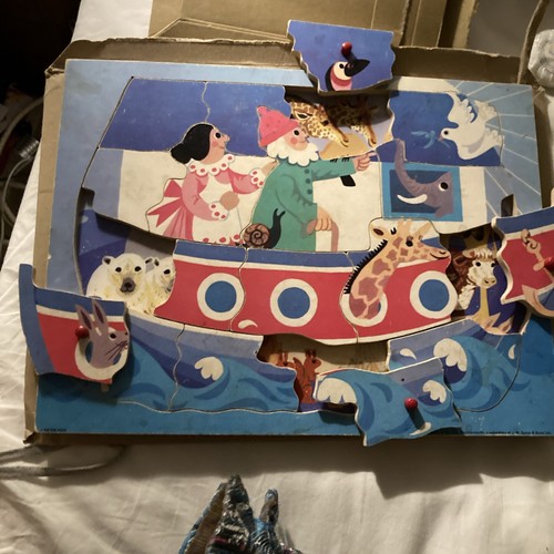 Vintage noah ark wooden tray - noah's,