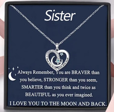 Gift for Sister Heart Necklace " I Love You To The Moon & Back"  Birthday Gift