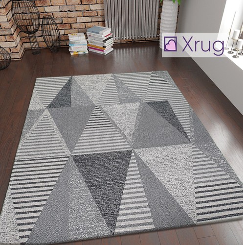 Grey geometric rug 100 cotton - geometric,
