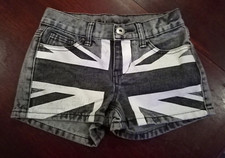GIRLS BLACK & WHITE UNION JACK DENIM SHORTS  - Age 8-9 years