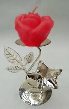 Rose Stem Shape Candle Holder With Rose Candle Silver Plated Vintage