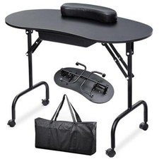 Folding Manicure Table Nail Beautician Desk W/Wrist Cushion Bag Black